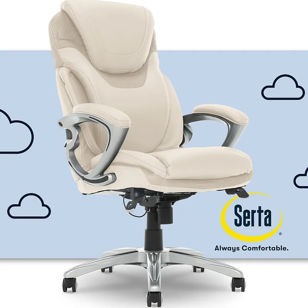 Office Chairs*Serta Works Bryce Ergonomic Bonded Leather Swivel Executive Chair, (43807B) Cream