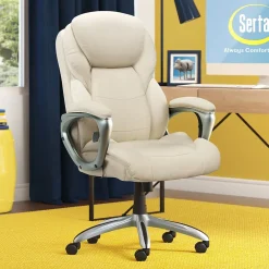 Office Chairs*Serta Works My Fit Ergonomic Bonded Leather Swivel Executive Chair, Ivory (48098A)