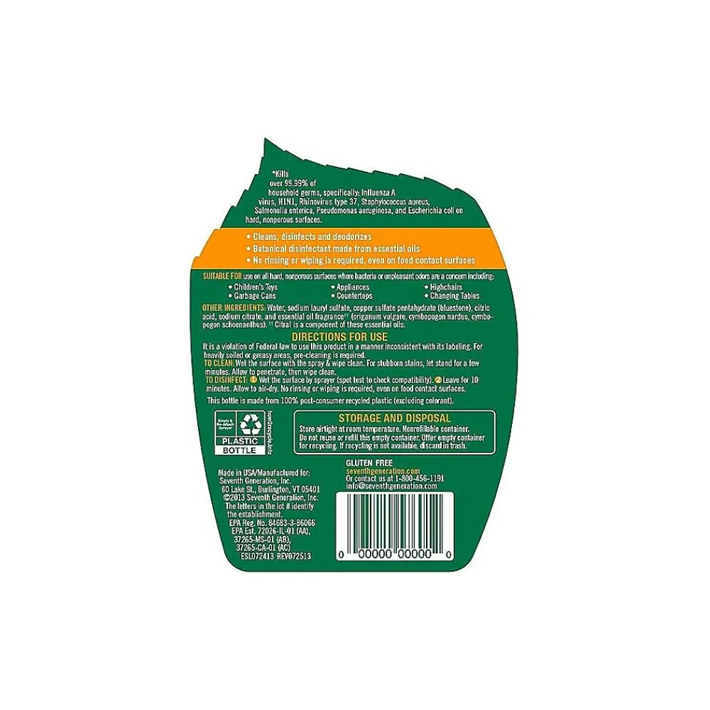 Disinfectant All-Purpose Cleaner, Lemongrass Citrus, 26 Oz. (22810)<Seventh Generation Best