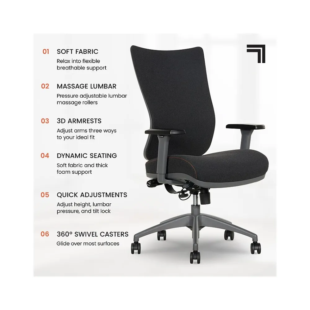 Office Chairs*Sharper Image Revive Shiatsu Ergonomic Mesh Swivel Massage Chair, Black (60097-BLK)