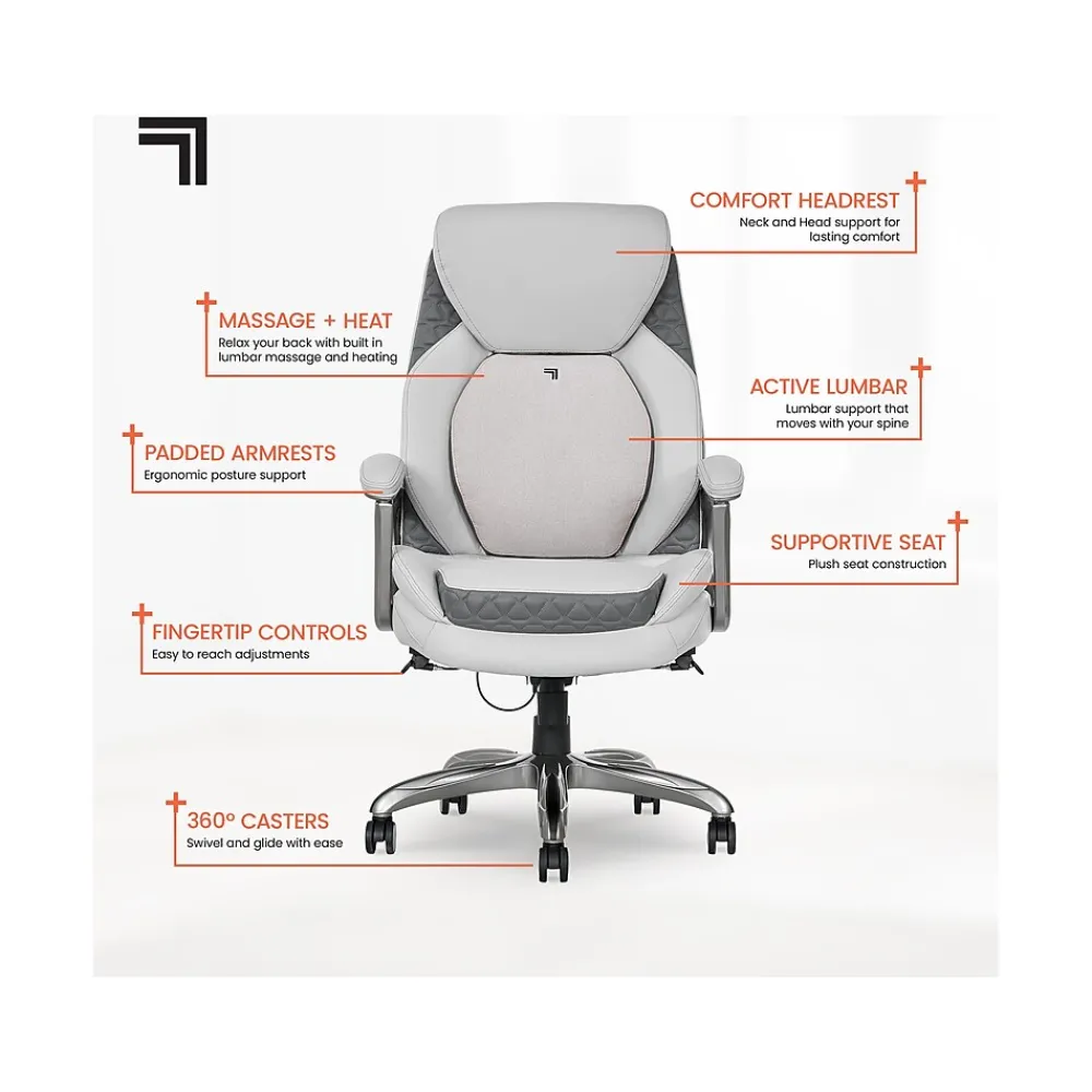 Ergonomic Chairs*Sharper Image S-600 Active Lumbar Ergonomic Bonded Leather Swivel Executive Massage Chair, (60098-OWHT) Off-White