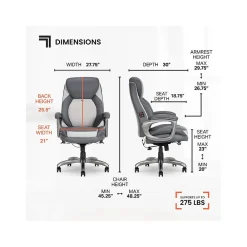 Ergonomic Chairs*Sharper Image S-600 Active Lumbar Ergonomic Bonded Leather Swivel Executive Massage Chair, (60098-GRY) Gray