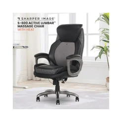 Office Chairs*Sharper Image S-600 Active Lumbar Ergonomic Bonded Leather Swivel Executive Massage Chair, (60098-BLK) Black