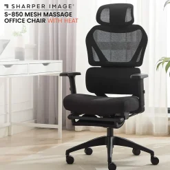 Office Chairs*Sharper Image S850 Ergonomic Mesh Swivel Massage with Heat Executive Task Chair with Footrest, Black (60106-BLK)
