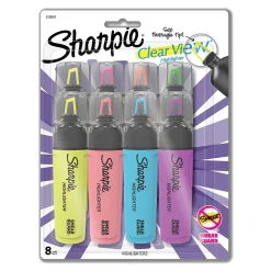Highlighters|Sharpie Clear View Highlighter, Chisel Tip, Assorted, 8/Pack (1971843)