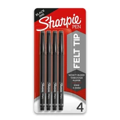 Pens|Sharpie Felt Pens, Fine Point, 0.4mm, Black Ink, 4/Pack (1742661)