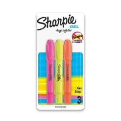 Highlighters|Sharpie Gel Stick Highlighter, Bullet Tip, Assorted Colors, 3/Pack (1780475)