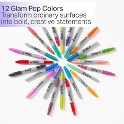 Markers|Sharpie Glam Pop Permanent Markers, Fine Tip, Assorted, 12/Pack (2185226)