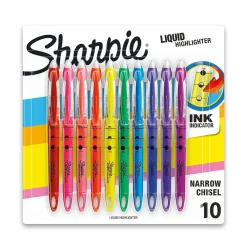Highlighters|Sharpie Liquid Highlighter, Chisel Tip, Assorted, 10/Pack (24415PP)
