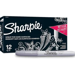 Markers|Sharpie Metallic Permanent Marker, Fine Point, Silver, 12/Pack (19365-PK12)