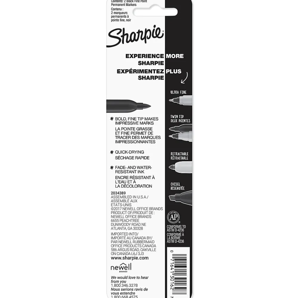 Markers|Sharpie Permanent Marker, Fine Tip, Black Ink, 2/Pack (30162)
