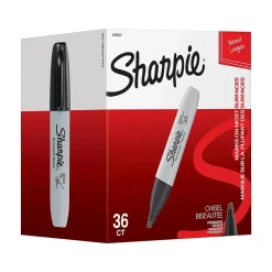 Markers|Sharpie Permanent Markers, Chisel Tip, Black, 36/Pack (2083007)