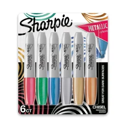 Markers|Sharpie Permanent Markers, Chisel Tip, Assorted Metallic, 6/Pack (2089634)