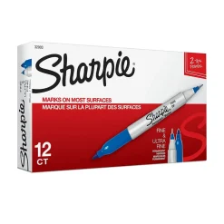 Markers|Sharpie Permanent Markers, Twin Tip, , 12/Pack (32003) Blue