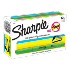 Highlighters|Sharpie Pocket Stick Highlighter, Chisel Tip, Fluorescent Green, Dozen (27026)