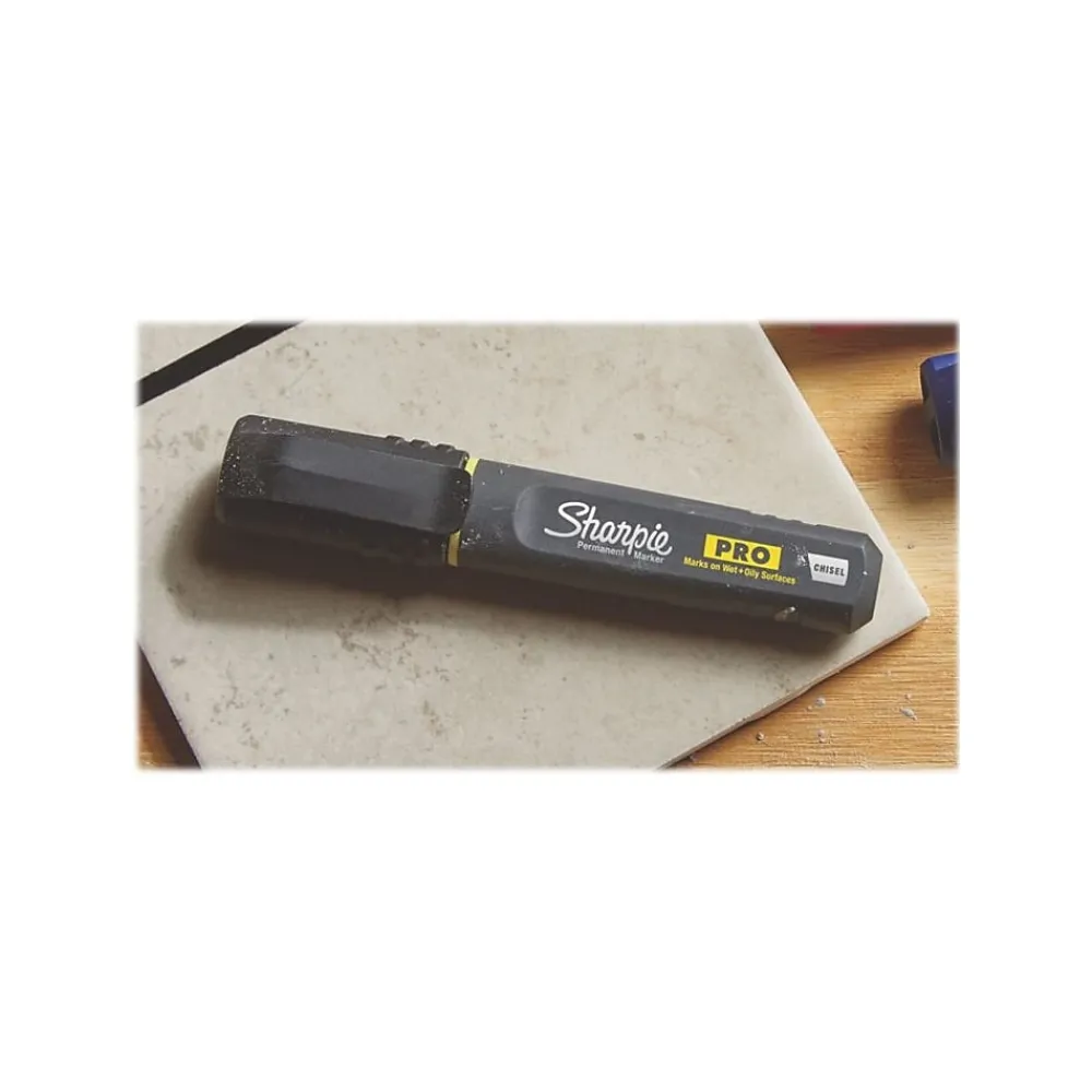 Markers|Sharpie PRO Permanent Markers, Chisel Tip, Black, 12/Pack (2018326A)