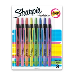 Highlighters|Sharpie Retractable Highlighter, Chisel Tip, Assorted, 8/Pack (28101)