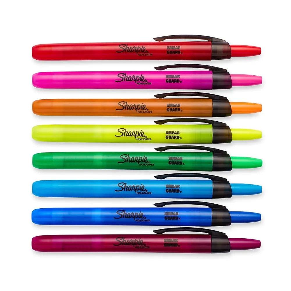 Highlighters|Sharpie Retractable Highlighter, Chisel Tip, Assorted, 8/Pack (28101)