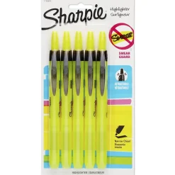 Highlighters|Sharpie Retractable Highlighter, Chisel Tip, Fluorescent Yellow, 5/Pack (1740822)
