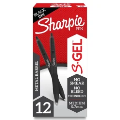 Pens|Sharpie S-Gel Metal RT Gel Pen, Medium Point, Black Ink, Dozen (2153580)