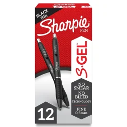 Pens|Sharpie S-Gel Retractable Gel Pens, Fine Point, 0.5mm, Ink, Dozen (2096145) Black