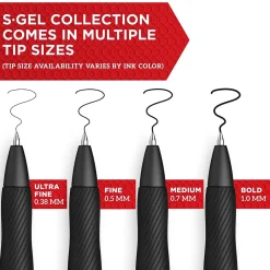 Pens|Sharpie S-Gel Retractable Gel Pens, 0.38 mm, Ultra Fine Point, Black Ink, Dozen (2140521)