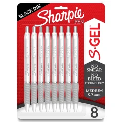 Pens|Sharpie S-Gel Retractable Gel Pen, Medium Point, 0.7mm, Black Ink, 8/Pack (2169762)