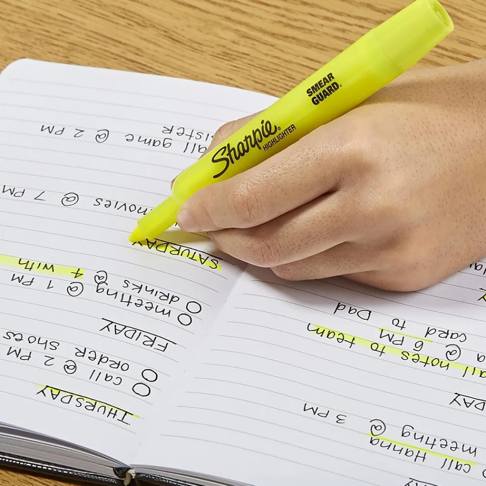 Highlighters|Sharpie Tank Highlighter, Chisel Tip, Fluorescent Yellow, 4/Pack (25164)