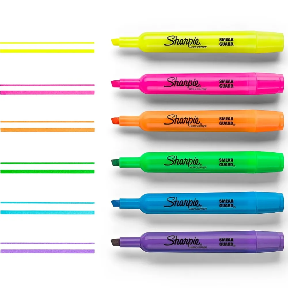 Highlighters|Sharpie Tank Highlighter, Chisel Tip, Fluorescent Yellow, 4/Pack (25164)