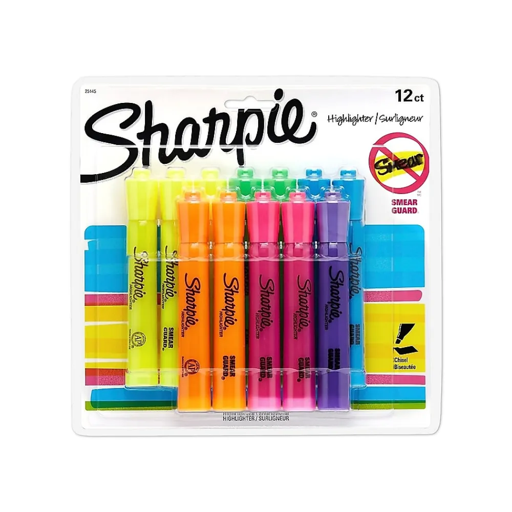 Highlighters|Sharpie Tank Highlighter, Chisel Tip, Assorted, Dozen (25145)