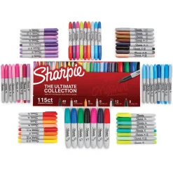 Markers|Sharpie The Ultimate Collection Permanent Markers, Assorted Tips, Assorted Colors, 115/Pack (1983255)