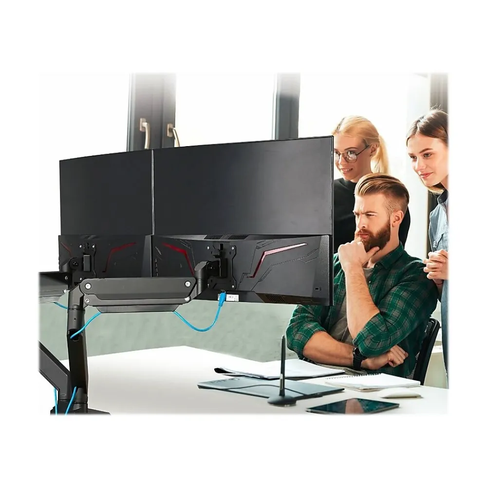 Clearance SIIG Dual Monitor Heavy-Duty Premium Aluminum Gas Spring Desk Mount - 17" to 35" Adjustable Arm, Up, Black (CE-MT3011-S1)