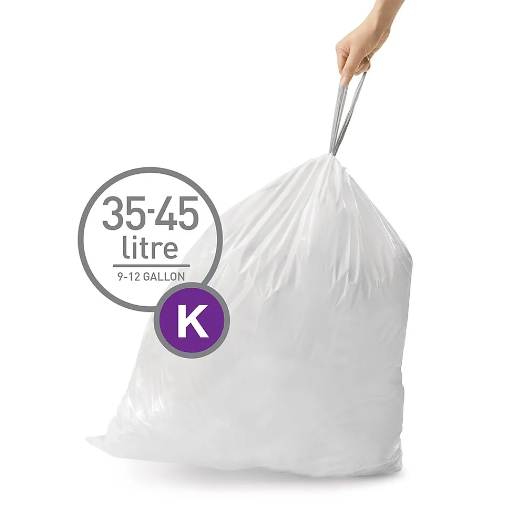 Code K 9-12 Gallon Trash Bag, 6.5" x 8.9", Low Density, 1.2 mil, White, 240 Bags/Box (CW0260)<simplehuman Clearance