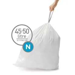 Code N 13 Gallon Trash Bag, 22.8" x 31.5", Low Density, 30 mic, White, 200 Bags/Box (CW0275)<simplehuman Online