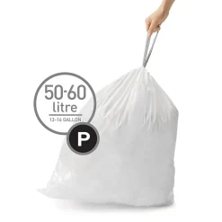 Code P 13-16 Gallon Trash Bag, 9" x 12", Low Density, 1.4 mil, White, 200 Bags/Box (CW0274)<simplehuman