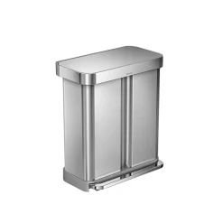 Stainless Steel Dual Compartment Recycling Step Can, 15.3 gal, Metallic (CW2025)<simplehuman