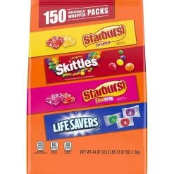 Mars SKITTLES, STARBURST Original & FaveRed, LIFE SAVERS Chewy & Hard Candy Assortment, 44.07 oz, 150 Pieces Bag (225-00106)
