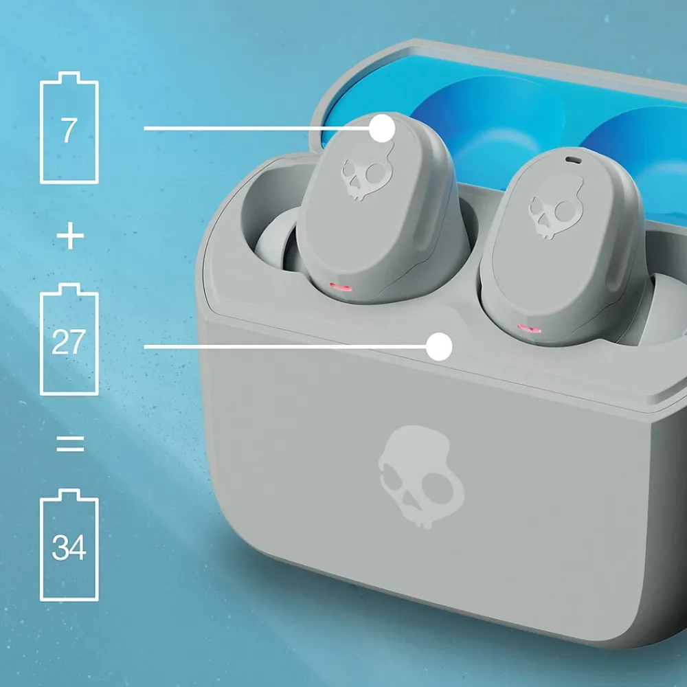 Mod True Wireless Earbuds with Microphone & Charging Case, Bluetooth, Light Gray (S2FYW-P751)<Skullcandy Best
