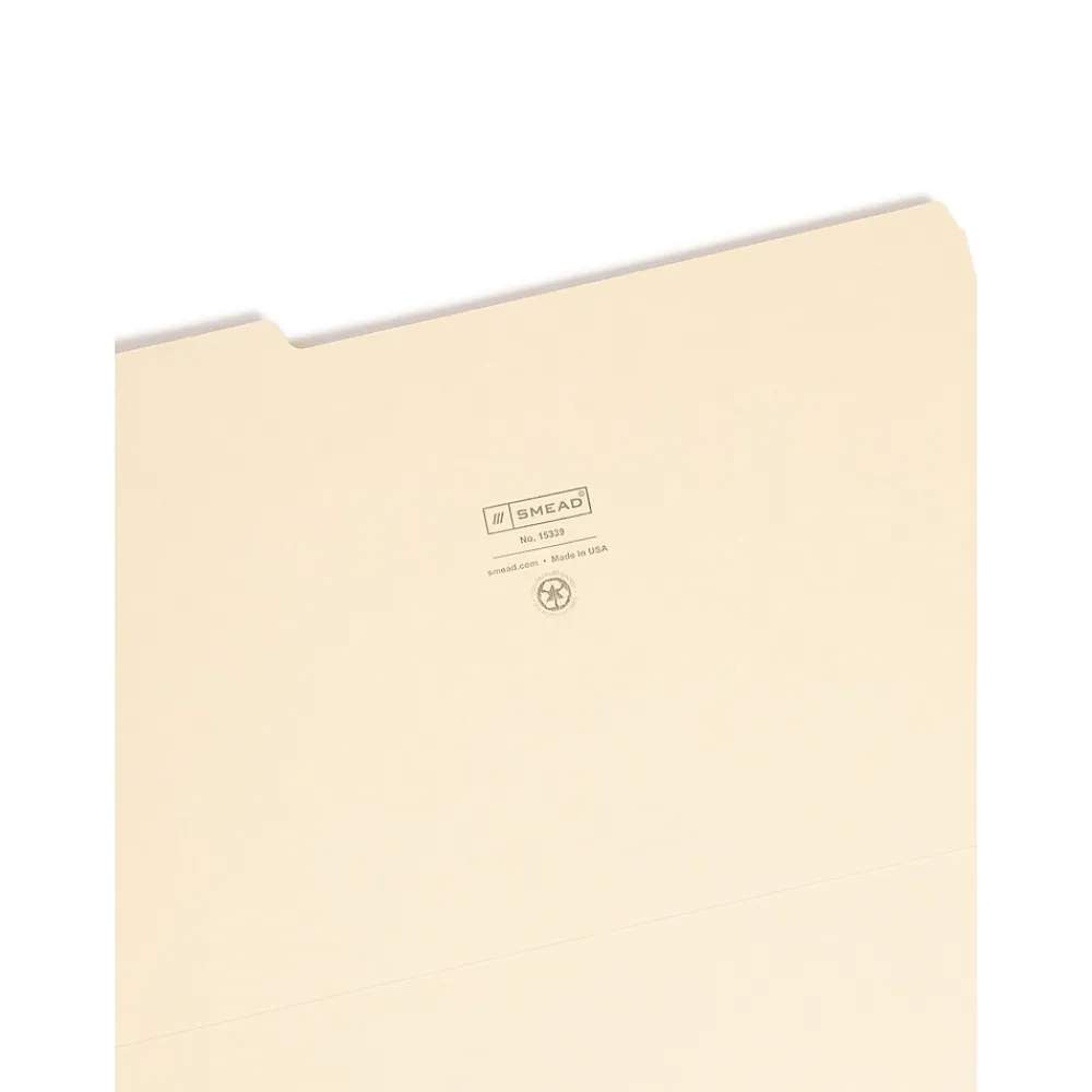 File Folders|Smead 100% Recycled File Folders, 1/3-Cut Tab, Legal Size, Manila, 100/Bx (15339)