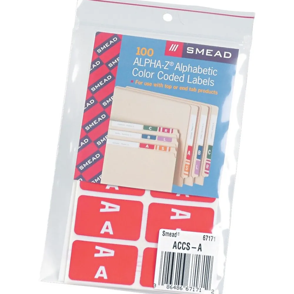 Labels|Smead AlphaZ ACCS Color-Coded Alphabetic Labels, A, Label Sheet, Red, 100/Pk (67171)