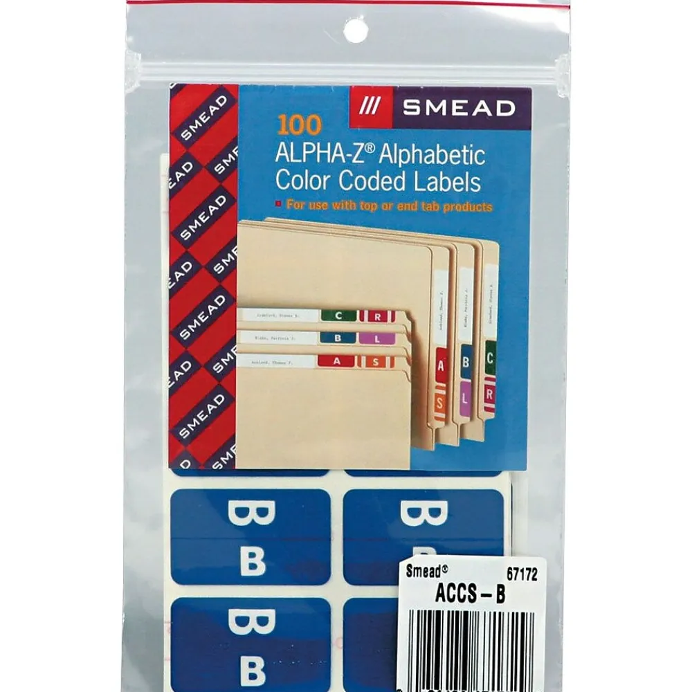 Labels|Smead ® Alpha-Z Color-Coded Second Letter "B" Labels, 10 Labels Per Sheet, Dark Blue, 1"H x 1 5/8"W, 100 Labels/Pk