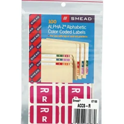 Labels|Smead ® Alpha-Z Color-Coded Second Letter "R" Labels, 10 Labels Per Sheet, Purple, 1"H x 1 5/8"W, 100 Labels/Pk