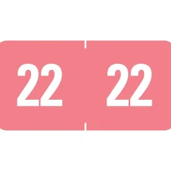 Labels|Smead ETS 2022 Color-Coded Year Label, 0.5”H x 1" W, White on Pink, 25 Labels/Sheet, 10 Sheets/Pack, 250 Labels/Pack (67922)