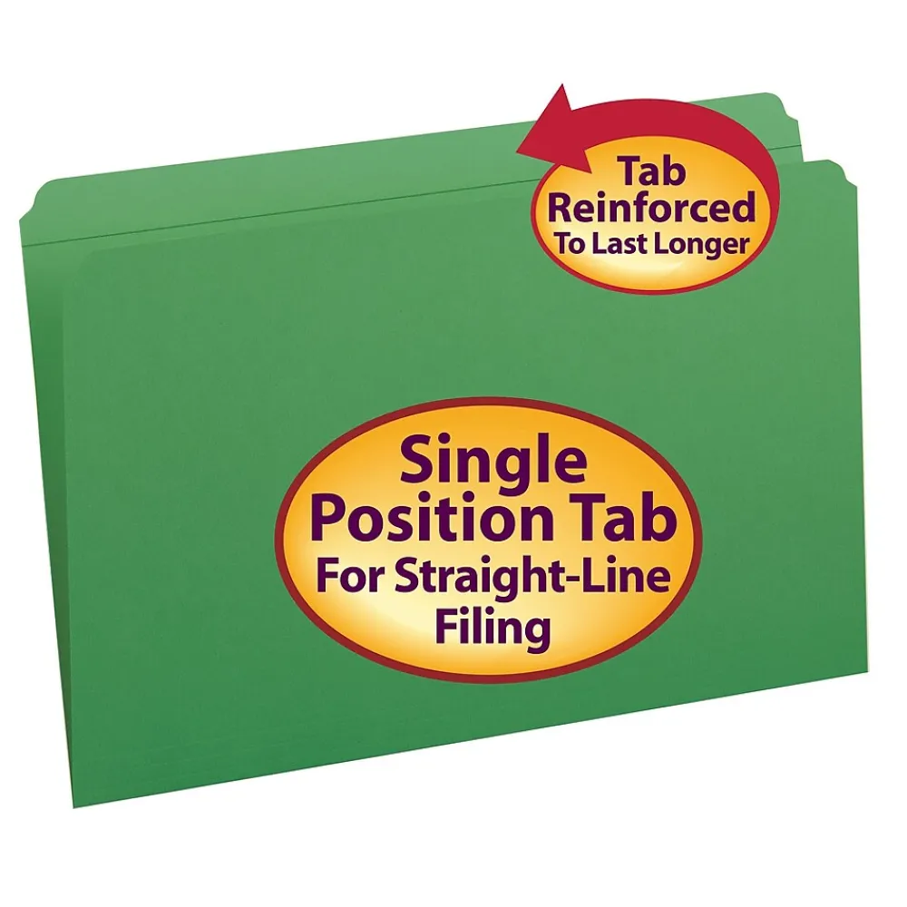 File Folders|Smead File Folder, Reinforced Straight-Cut Tab, Legal Size, , 100/Box (17110) Green