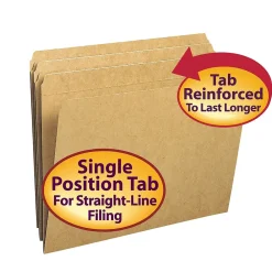 File Folders|Smead File Folders, Reinforced Straight-Cut Tab, Letter Size, Kraft, 100/Box (10710)