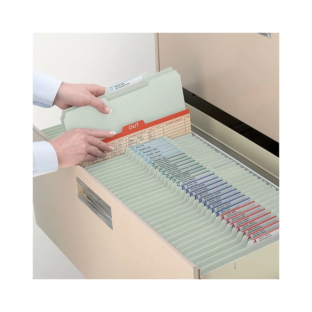 File Folders|Smead Heavy Duty Pressboard File Folder, 1/3-Cut Tab, 2" Expansion, Legal Size, Gray/Green, 25/Box (18234)