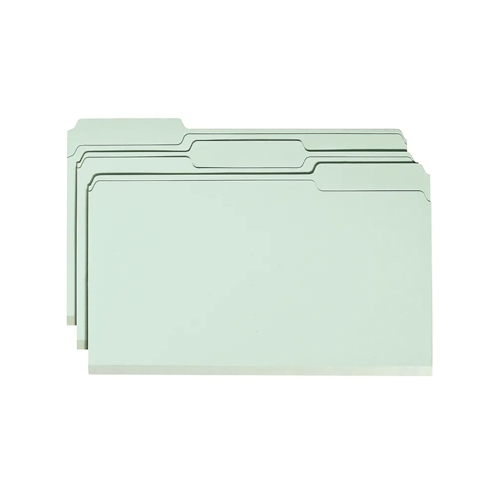 File Folders|Smead Heavy Duty Pressboard File Folder, 1/3-Cut Tab, 2" Expansion, Legal Size, Gray/Green, 25/Box (18234)