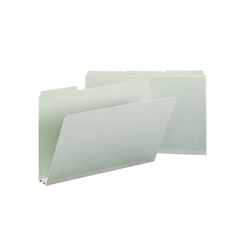 File Folders|Smead Heavy Duty Pressboard File Folder, 1/3-Cut Tab, 2" Expansion, Legal Size, Gray/Green, 25/Box (18234)