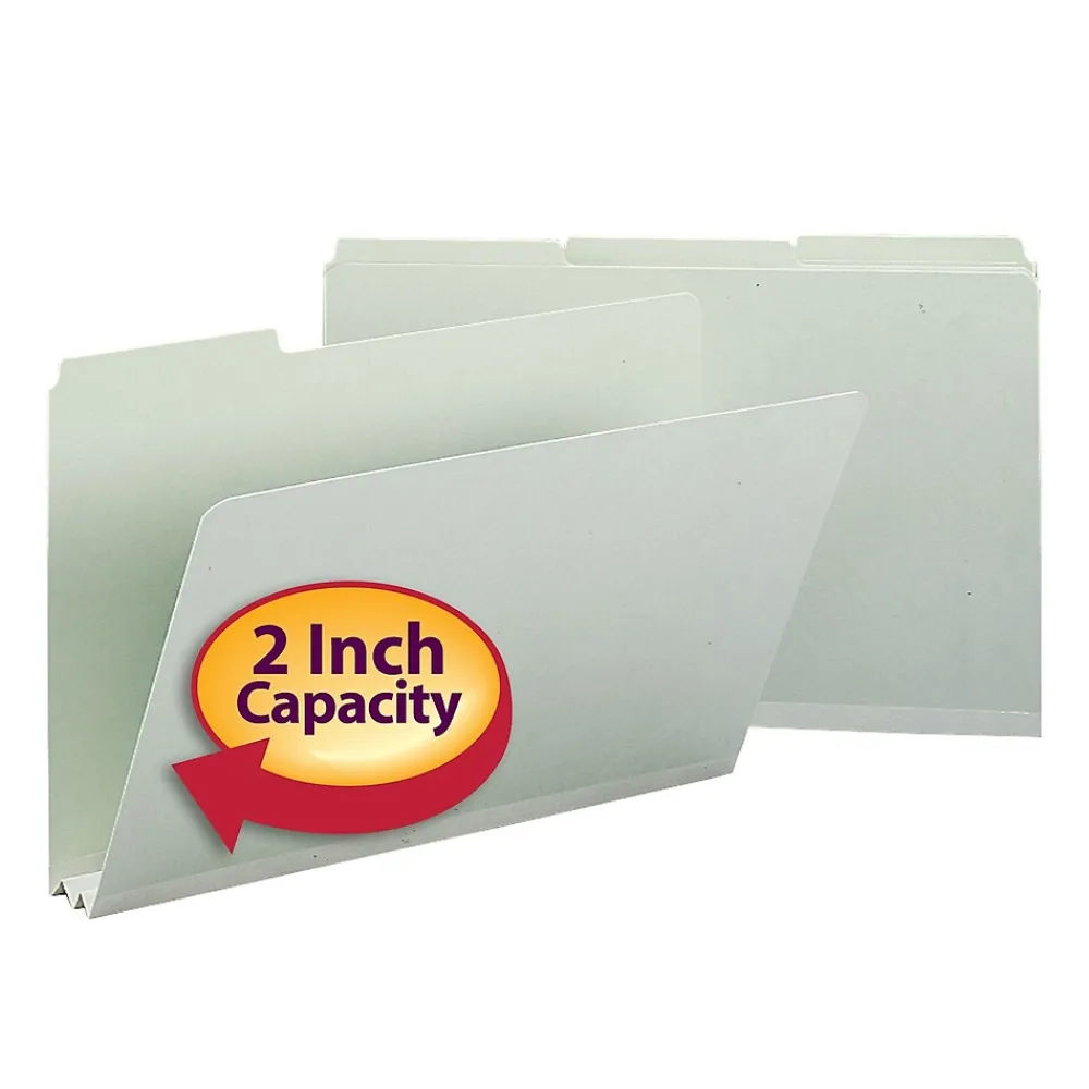 File Folders|Smead Heavy Duty Pressboard File Folder, 1/3-Cut Tab, 2" Expansion, Legal Size, Gray/Green, 25/Box (18234)