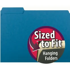 File Folders|Smead Interior File Folder, 3 Tab, Letter Size, Sky Blue, 100/BX (10287)